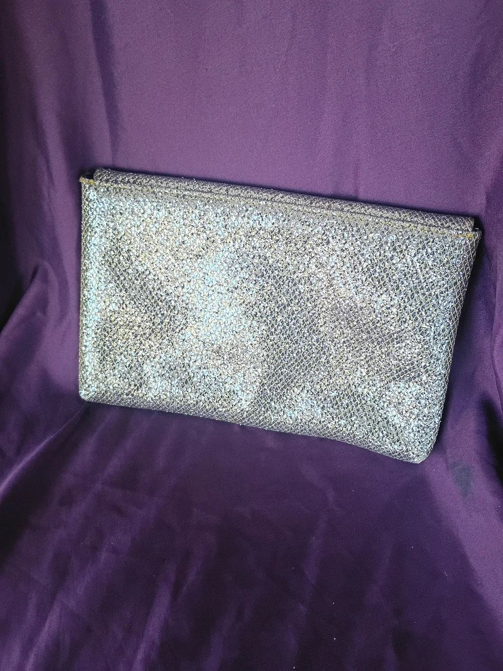 Gianni Bini Silver Glitter Envelope Clutch with Gold V Detail